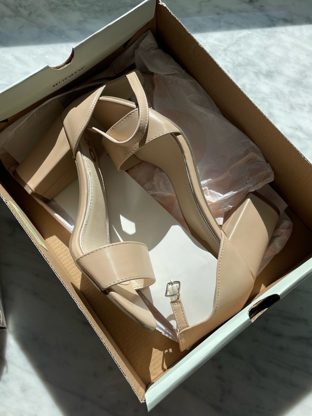 Beige Block Heels with Ankle Strap